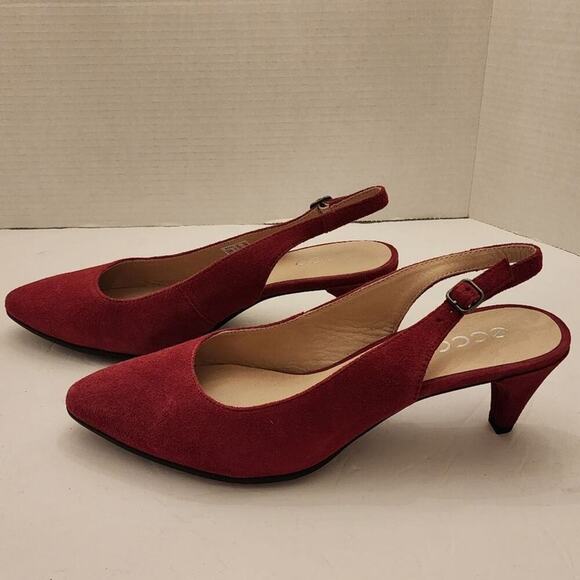 ECCO Red Suede Leather Slingback Pointed Toe Kitten Heel Pumps Shoes Sz 41 US 40 - Picture 9 of 13